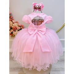 Vestido Infantil Rosa Claro Busto Com Apliques Daminhas