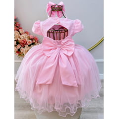 Vestido Infantil Rosa Claro Busto Com Pérolas Daminhas