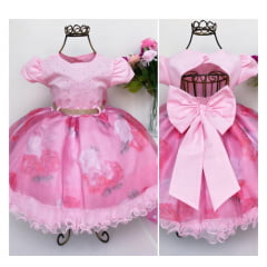 Vestido Infantil Rosa e Pink Princesas Cinto Strass Floral