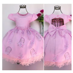 Vestido Infantil Rosa Flores Cinto Pérolas e Strass