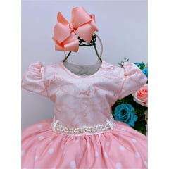 Vestido Infantil Rosa Flores Tulipas Cinto de Pérolas