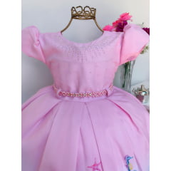 Vestido Infantil Rosa Fundo do Mar Luxo Princesas Festas