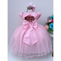 Vestido Infantil Rosa Realeza Cinto Pérola Luxo
