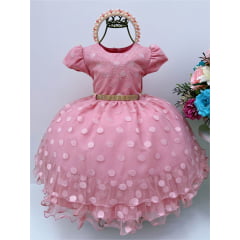 Vestido Infantil Rosê Bolinhas e Cinto de Strass
