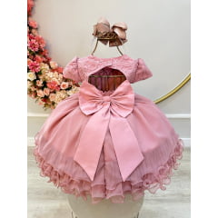 Vestido Infantil Rose Busto C/ Renda e Saia Babados Daminhas