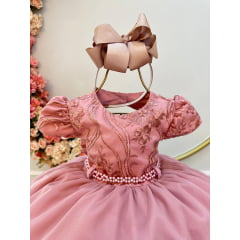 Vestido Infantil Rose Busto C/ Renda e Saia Com Babados Luxo