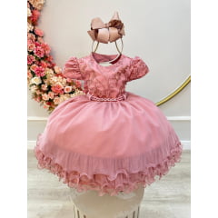 Vestido Infantil Rose Busto C/ Renda e Saia Com Babados Luxo