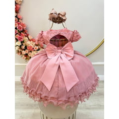 Vestido Infantil Rose Busto C/ Renda e Saia Com Babados Luxo