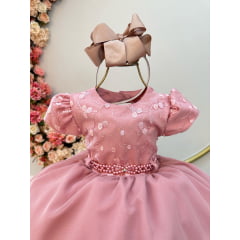 Vestido Infantil Rose Busto C/ Renda Saia C/ Babados Daminha