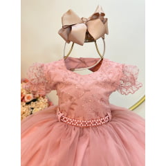 Vestido Infantil Rose Busto Com Renda e Strass Daminhas