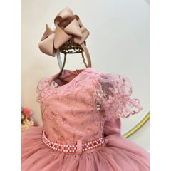 Vestido Infantil Rose Busto Com Renda e Strass Daminhas