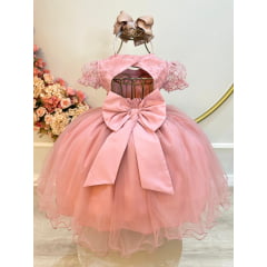Vestido Infantil Rose Busto Com Renda e Strass Daminhas