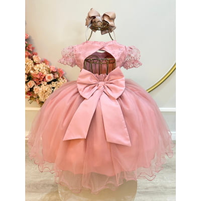 Vestido Infantil Rose Busto Com Renda e Strass Daminhas