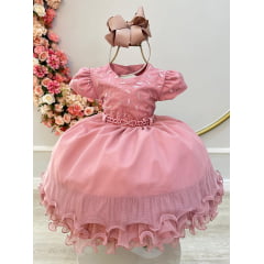 Vestido Infantil Rose e Busto C/ Renda Luxo Saia Com Babados