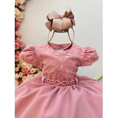 Vestido Infantil Rose e Busto C/ Renda Luxo Saia Com Babados