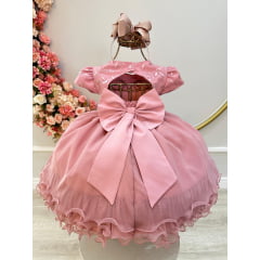 Vestido Infantil Rose e Busto C/ Renda Luxo Saia Com Babados