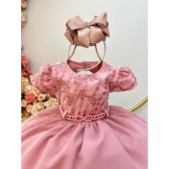 Vestido Infantil Rose e Saia Babados Busto C/ Renda Luxo