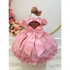 Vestido Infantil Rose e Saia Babados Busto C/ Renda Luxo