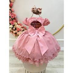 Vestido Infantil Rose e Saia Com Babados e Renda Luxo