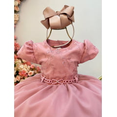 Vestido Infantil Rose e Saia Com Babados e Renda no Busto