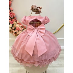 Vestido Infantil Rose e Saia Com Babados e Renda no Busto