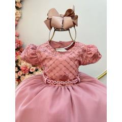 Vestido Infantil Rose Luxo Busto C/ Renda e Saia Com Babados