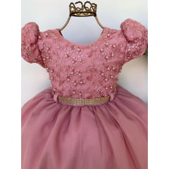 Vestido Infantil Rosê Renda Princesa Luxo Festa Aniversário