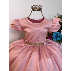 Vestido Infantil Rose Saia Luxo Peito e Cinto Strass