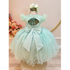 Vestido Infantil Verde Busto Com Renda e Strass Daminhas