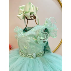 Vestido Infantil Verde Busto Com Renda e Strass Daminhas