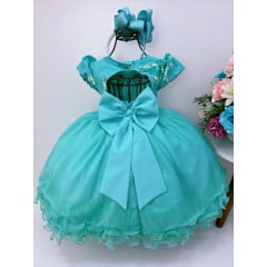 Vestido Infantil Verde C/ Renda Cinto Pérolas Princesas