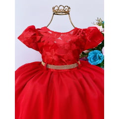 Vestido Infantil Vermelho Babados e Renda Luxo Festa Princesas