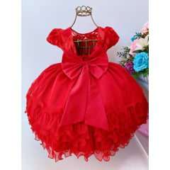Vestido Infantil Vermelho Babados e Renda Luxo Festa Princesas