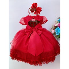 Vestido Infantil Vermelho Brilho Tule Cinto Strass Luxo Princesas