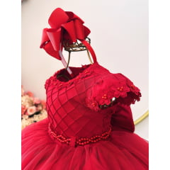 Vestido Infantil Vermelho Busto Nervura C/ Apliques Daminha