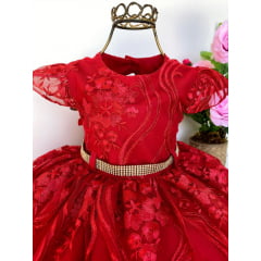 Vestido Infantil Vermelho Rendado Luxo Princesas Festas