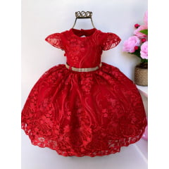Vestido Infantil Vermelho Rendado Luxo Princesas Festas