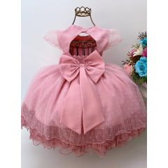 Vestido Infantil Voal Bolinhas Rosê