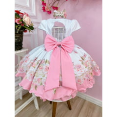 Vestido Infantil Branco Jardim das Borboletas Laço e Pérolas