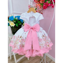 Vestido Infantil Branco Jardim das Borboletas Laço e Pérolas