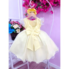 Vestido Infantil Amarelo Nervura Aplique Borboletas Flores