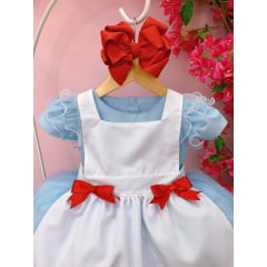 Vestido Infantil Azul Alice no País das Maravilhas Luxo