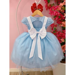 Vestido Infantil Azul Alice no País das Maravilhas Luxo