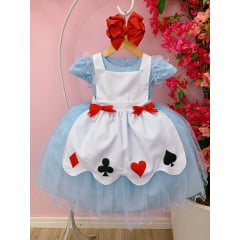 Vestido Infantil Azul Alice no País das Maravilhas Luxo