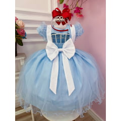 Vestido Infantil Azul Alice no País das Maravilhas Luxo