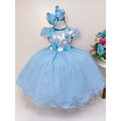 Vestido Infantil Azul Busto C/ Renda Jardim Encantado Festas