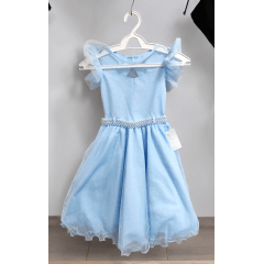 Vestido Infantil Azul Com Cinto de Pérolas Daminhas