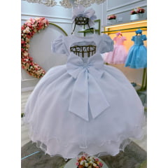 Vestido Infantil Branco Busto Com Nervura e Pérolas Daminhas