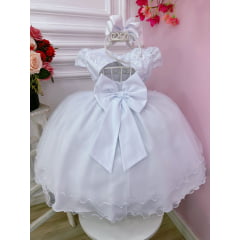 Vestido Infantil Branco C/ Renda e Aplique Borboletas Flores