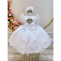 Vestido Infantil Branco Com Cinto de Pérolas Daminhas